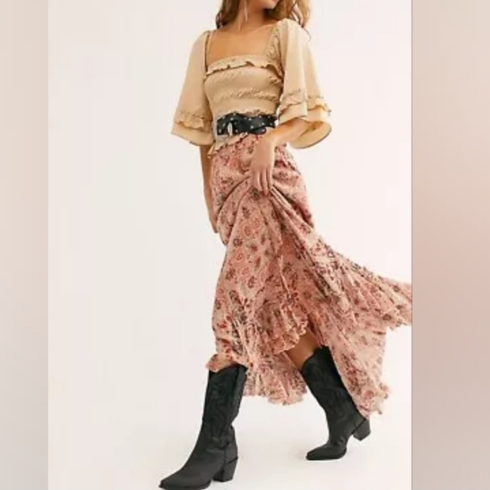 Free People Bohemian Paisley Print Maxi Skirt, XS & Small